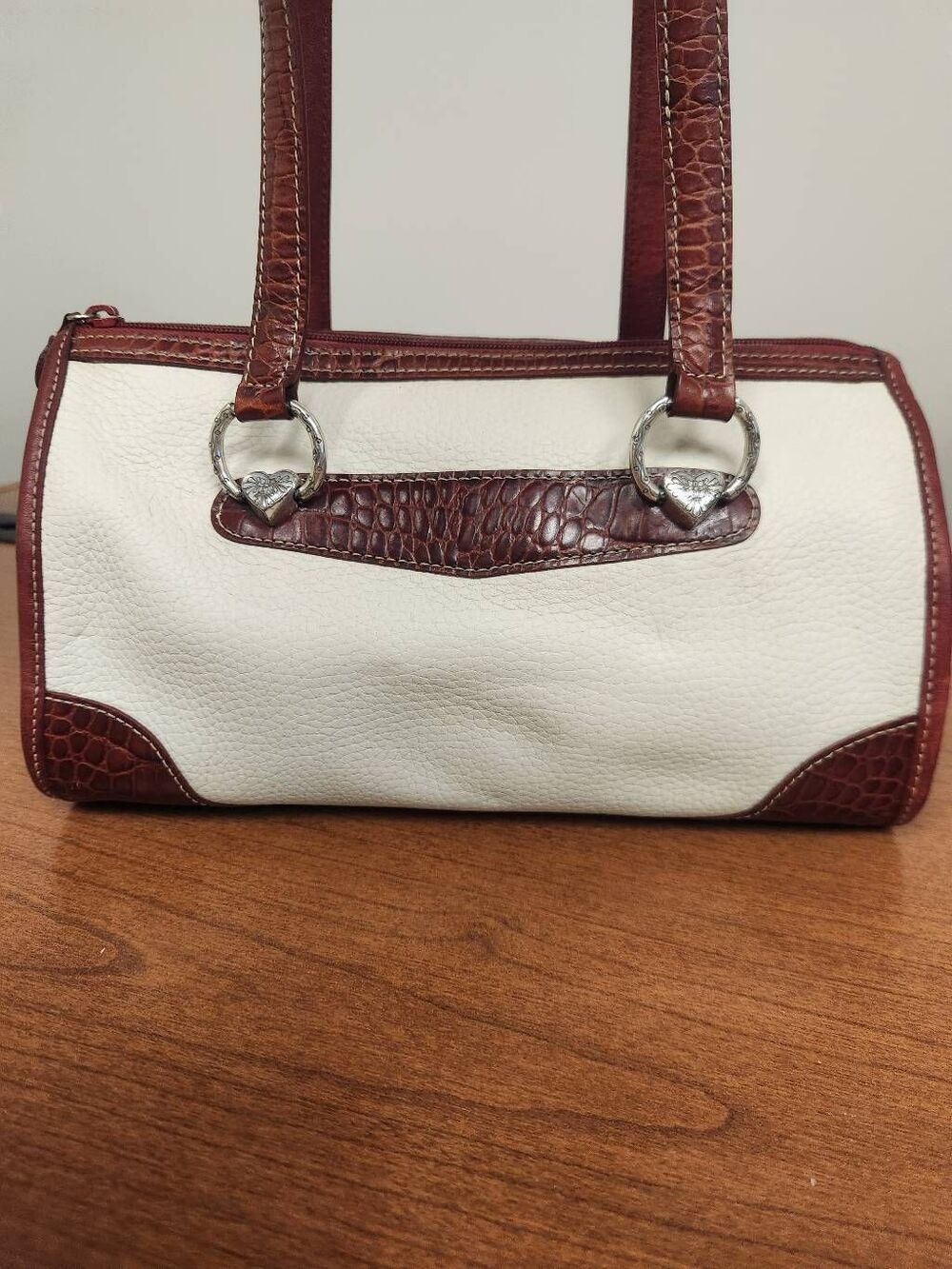 Brighton cream and red/brown Satchel Shoulder Bag